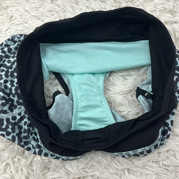 Lululemon Run: Speed Short *Block-It Pocket Ace Spot Tranquil Blue Black / Black - Picture 2 of 4